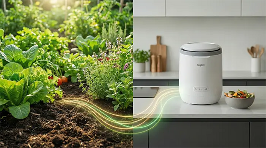 Modern kitchen with sleek electric food composter on countertop - Moreborn