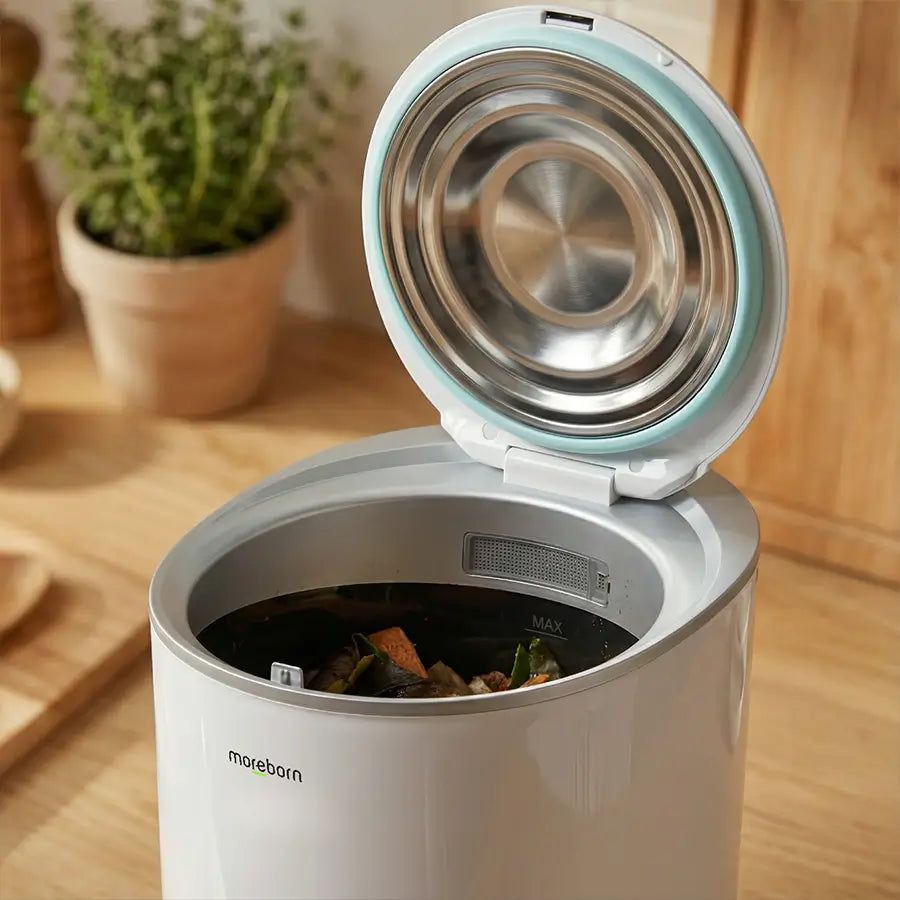 Close-up of the Moreborn MB12 inner bucket showing the MAX fill line.