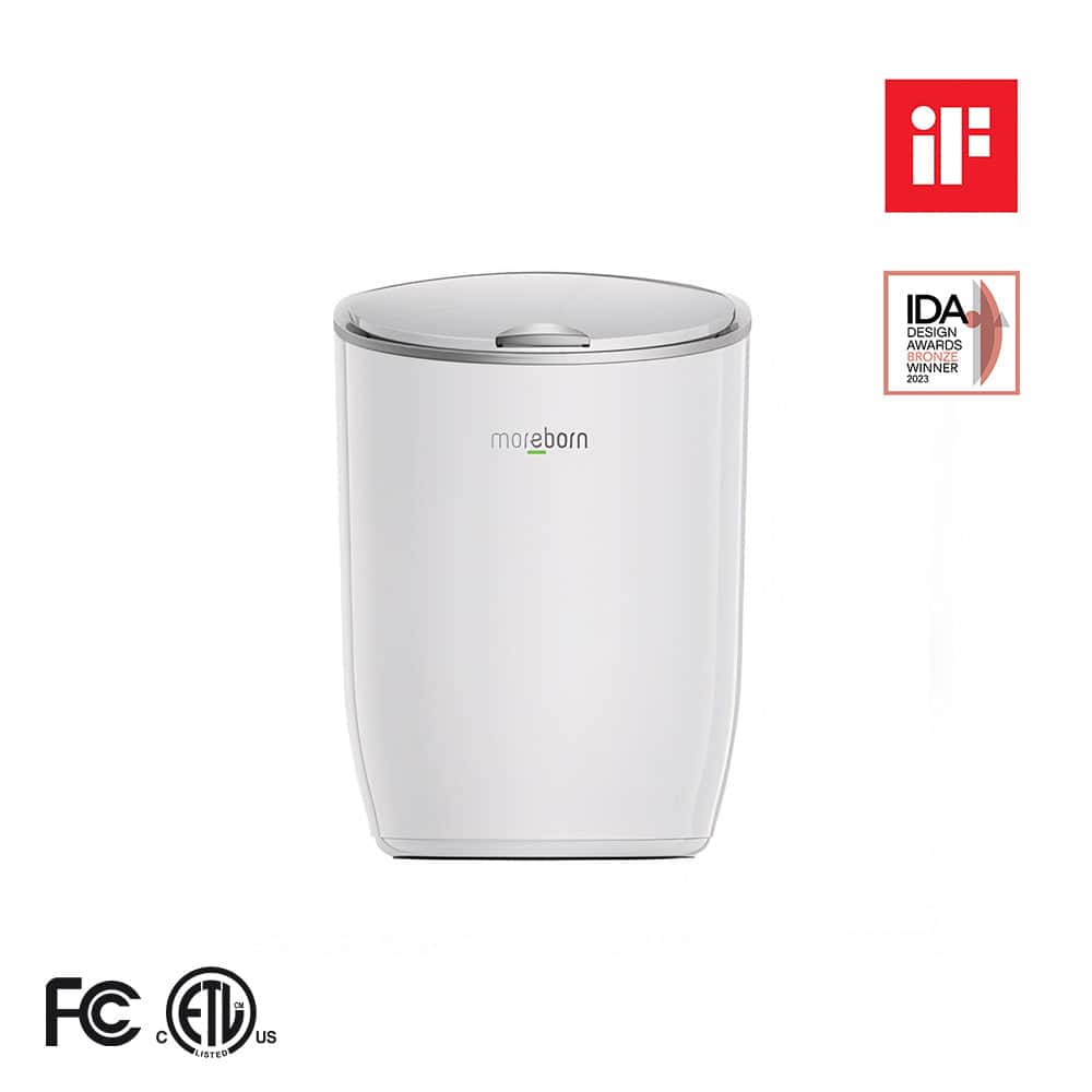 Moreborn 12L Electric Composter｜iF Design Award & IDA Winner｜FCC/ETL Certified｜Sleek White Kitchen Composting Appliances｜Smart Food Waste Recycling