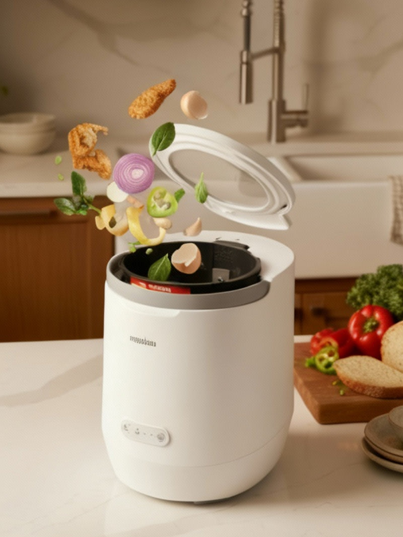 Experience a hands-free waste management with the Mb4 smart composter; an elegant solution for recycling daily leftovers into organic soil right in your kitchen.