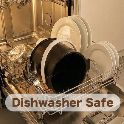 Moreborn composter inner bucket inside a dishwasher, labeled as dishwasher safe for easy cleaning.