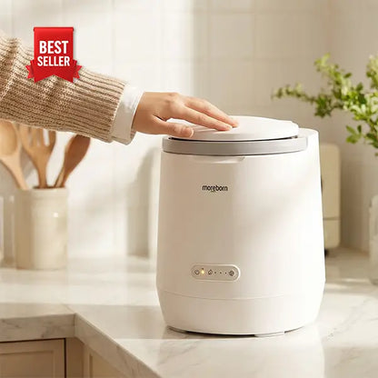 Moreborn white electric kitchen waste composter on a marble countertop with a Best Seller badge.