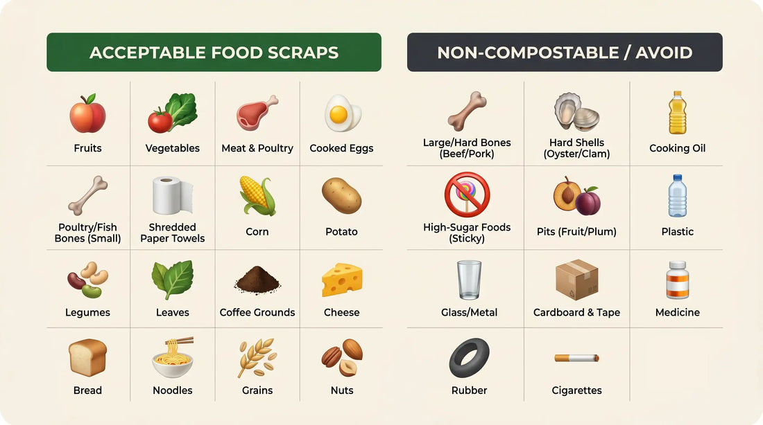 Acceptable food scraps in this guide