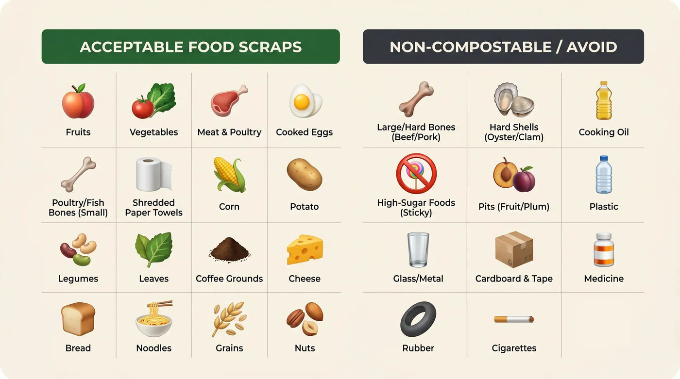 Acceptable food scraps in this guide